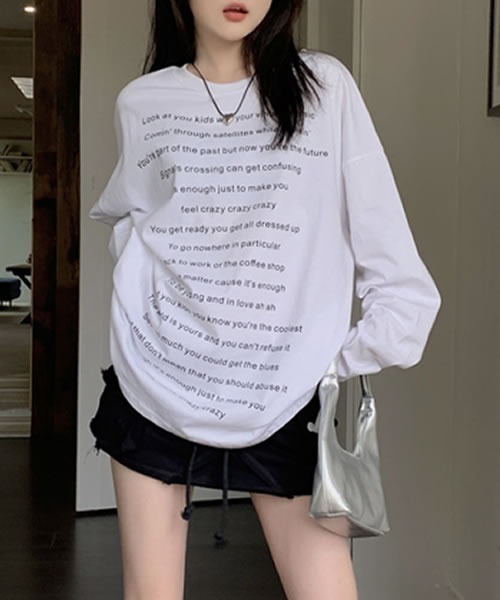 tシャツ 英字プリントオーバーサイズロングTシャツ レディース