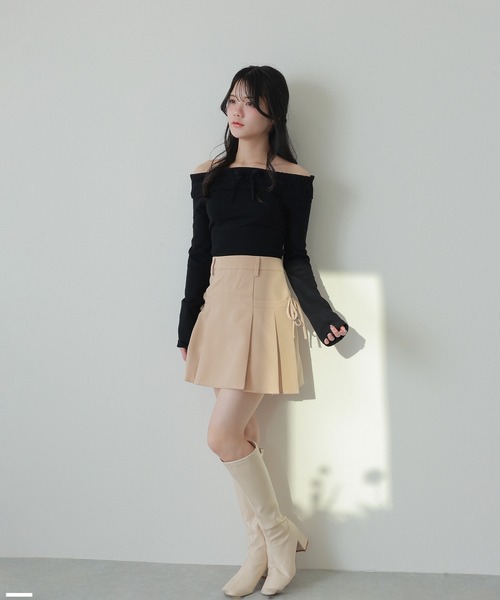 M DOLLY ニット セーター offshoulder ribbon knit tops/オフ