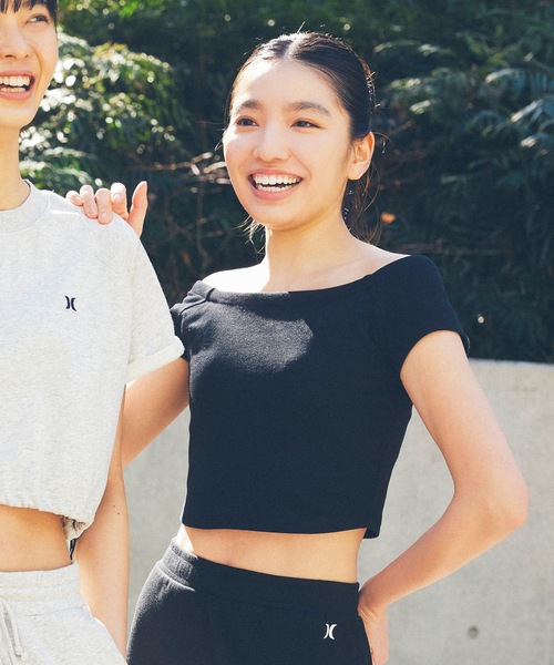 tシャツ 「Hurley/ハーレー」レディース丈短Tシャツ　オフショルダートップす　ヨガ　フィットネス　RIB OFF SHOULDER TEE レデ Hurley tシャツ 「Hurley/ハーレー」レディース丈短Tシャツ オフ