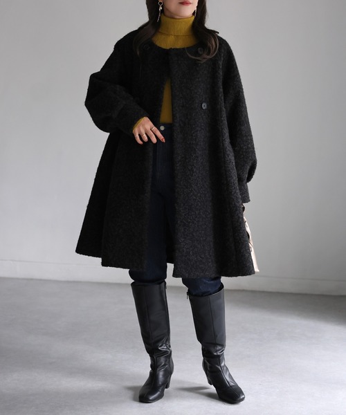 「Riberry」 ノーカラーコート MEDIUM グレー レディース_画像6