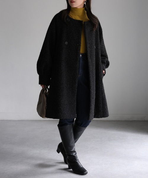 「Riberry」 ノーカラーコート MEDIUM グレー レディース_画像7