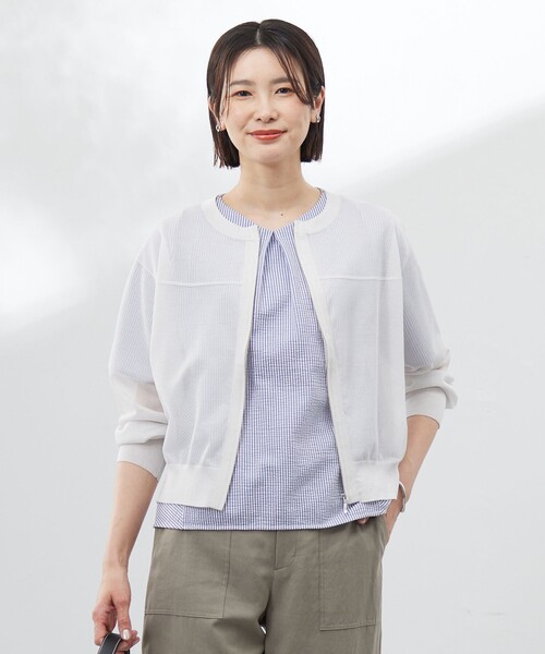 J.Press Ladies ニット　アウター セール】 TWEED ニット ジャケット （ノーカラージャケット）｜J