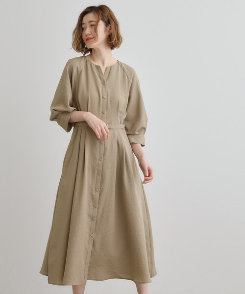 grove（グローブ） ワンピース 麻調メッシュラグランスリーブ
