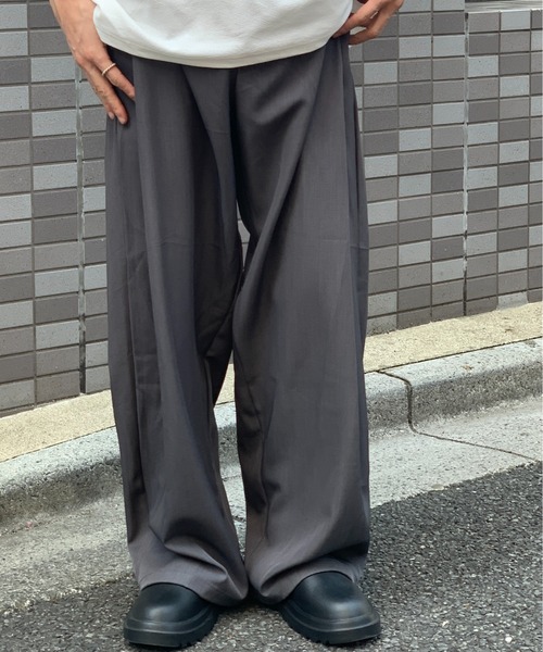link lot スラックス ウエストサイドボタンワイドスラックス