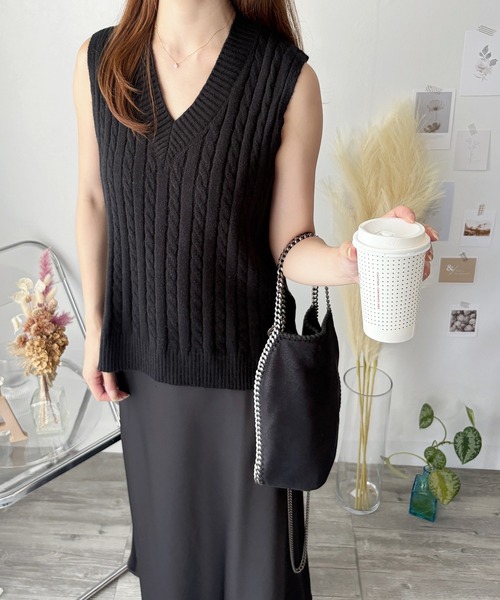AURALEE ケーブルニットベストブラックサイズ1 正規 品ファッション - AURALEE ケーブルニットベストブラックサイズ1