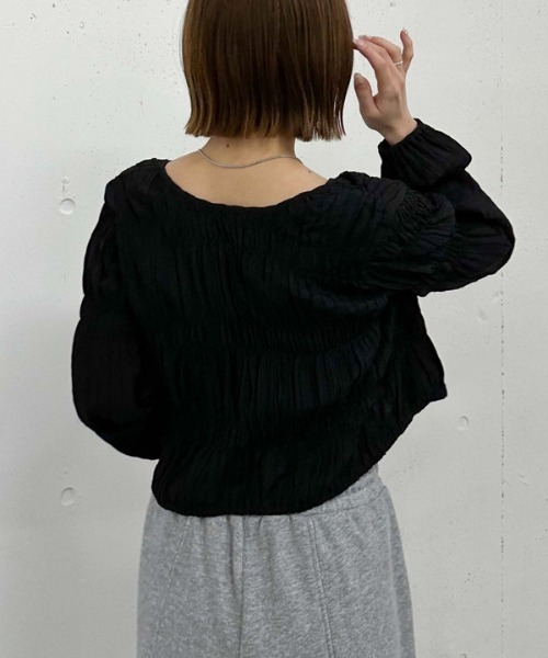 ブラウス シャツ シャーリング 2WAY ブラウス レディース GeeRA ブラウス シャツ チェックシャーリング2WAYブラウス