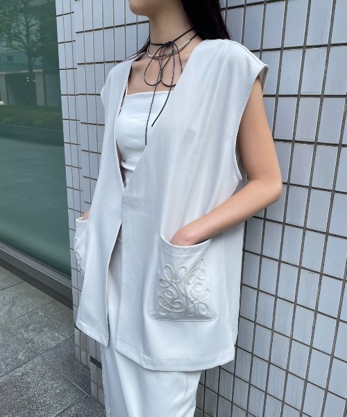 ベスト ジレ コード刺繍ベスト/セットアップ可能 レディース