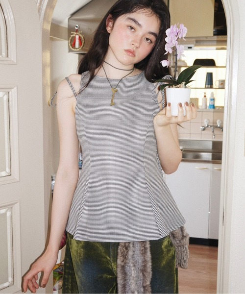 musubore サイドリボンノースリーブブラウス side ribbon flare blouse / サイドリボンフレアブラウス