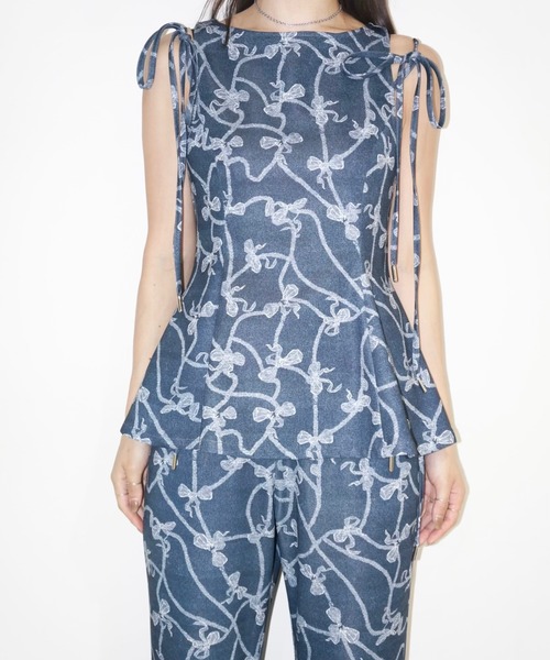musubore ブラウス シャツ side ribbon flare blouse / サイド