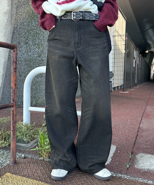 [apres jour mignon] обработка Denim брюки MEDIUM черный женский 