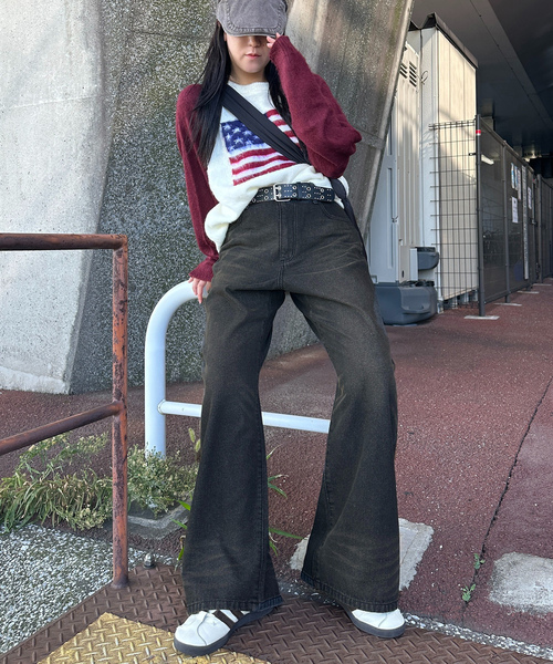 [apres jour mignon] обработка Denim брюки MEDIUM черный женский 