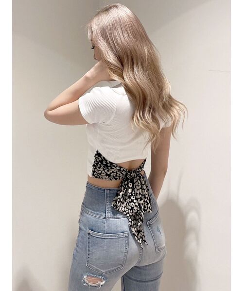 素敵でユニークな GYDA tシャツ レディース レオパードバックリボントップス トップス