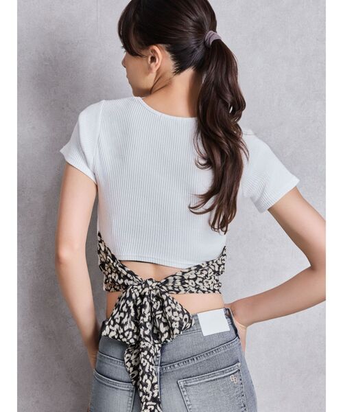 ラスト1点！GYDA レオパードBACKリボンテレコロンT オフホワイト レオパードBACKリボンテレコロンT（Tシャツ/カットソー）｜GYDA