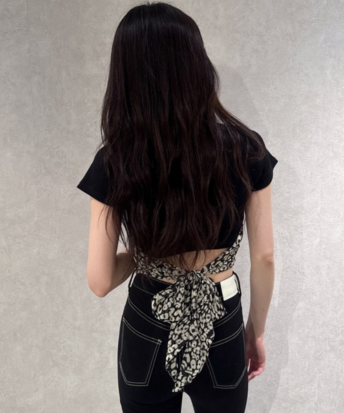 即日発送！GYDA レオパードバックリボントップス ブラック GYDA ジェイダ レオパードバックリボントップス 即日発送