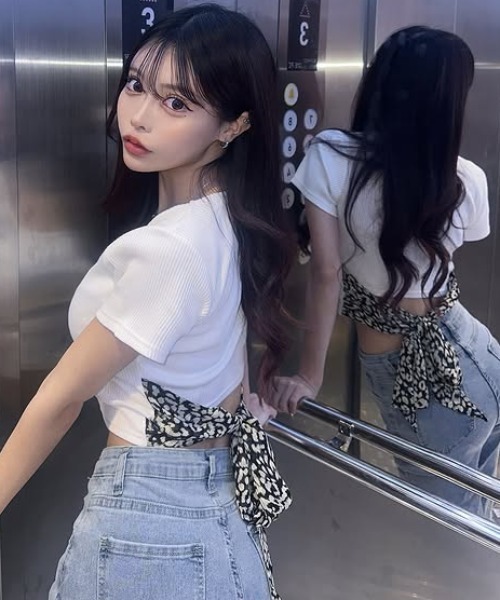 GYDA tシャツ レオパードバックリボントップス レディース