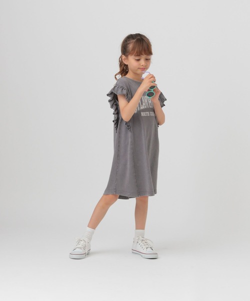 グレー フリル付き 半袖ミニワンピース one after another NICE CLAUP ワンピース 「くびれ爆誕」カットフリル