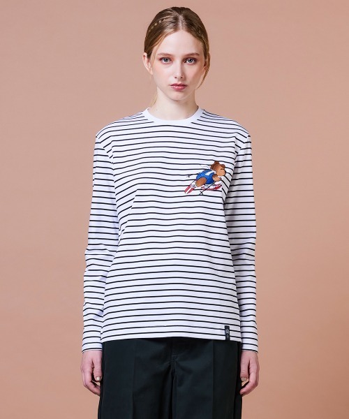 tシャツ スーピーコットン ベア刺繍ボーダーロンT レディース