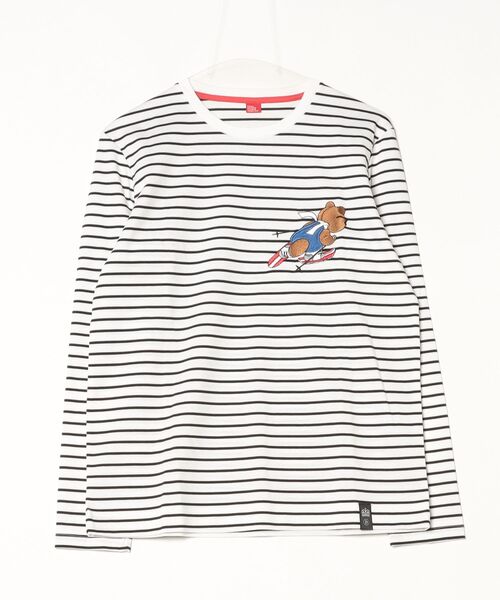 ダブスタ 25AW スキーベア 刺繍 Tシャツ ボーダー 長袖 F DOUBLE STANDARD CLOTHING - ダブスタ 25AW スキーベア 刺繍 Tシャツ