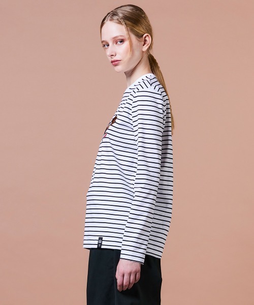 ダブスタ 25AW スキーベア 刺繍 Tシャツ ボーダー 長袖 F DOUBLE STANDARD CLOTHING - ダブスタ 25AW スキーベア 刺繍 Tシャツ