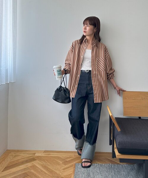 ブラウス シャツ 「AW先行予約/ユニセックス」ランダムストライプフリンジオーバーシャツ レディース メンズ Discoat ブラウス シャツ 「AW先行予約/ユニセックス」ランダム