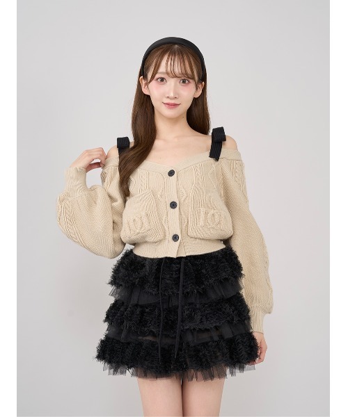 Darich ニット セーター ショルダーリボンVネックニットトップス
