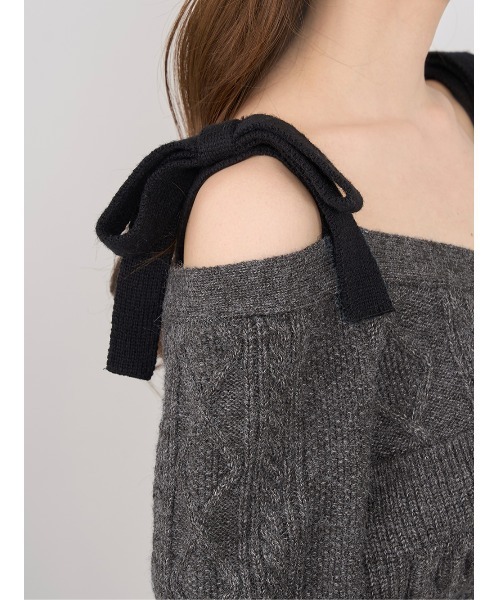 匿名配送 ♡ Darich / ショルダーリボンVネックニットトップス GRY ダーリッチ Darich ショルダーリボンVネックニットトップス