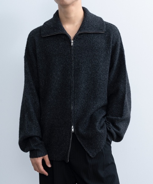 SINSSニットポロカーディガン　M チャコール Knit polo cardigan / ニットポロカーディガン（カーディガン