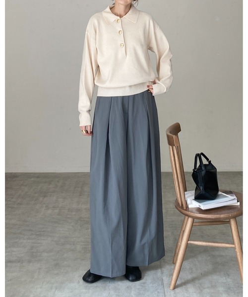 She's Closet ニット セーター 襟付き長袖金ボタンヘンリーネックポロ