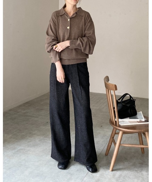 She's Closet ニット セーター 襟付き長袖金ボタンヘンリーネックポロ