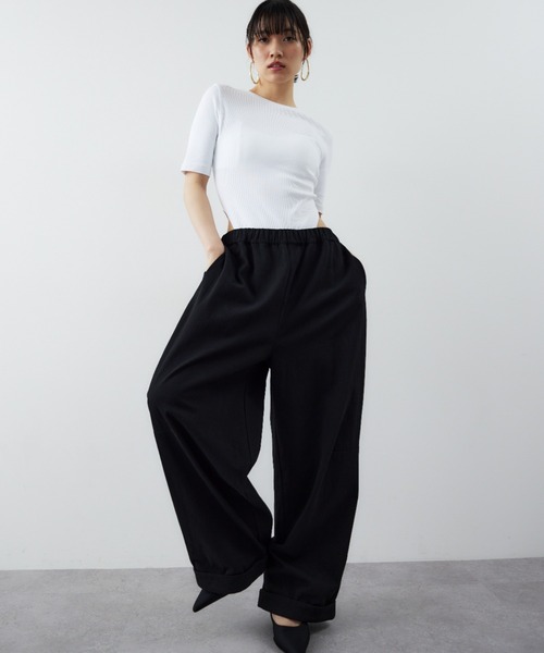 パンツ コットンロールアップカーブパンツ レディースの画像