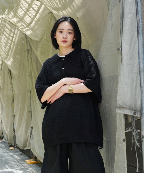 「Lulu ＆ Arnie」 「air tokyo」半袖ニット LARGE ブラック メンズ_画像3