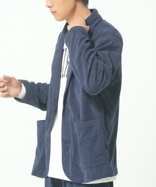 4783【美品】45R　テーラードジャケット コーデュロイ M ネイビー ROUGH TRADE ジャケット テーラードジャケット コーデュロイ