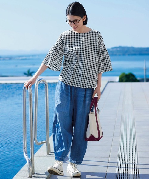 「Sunny clouds」 半袖シャツ LARGE ブラック×ホワイト レディース_画像2