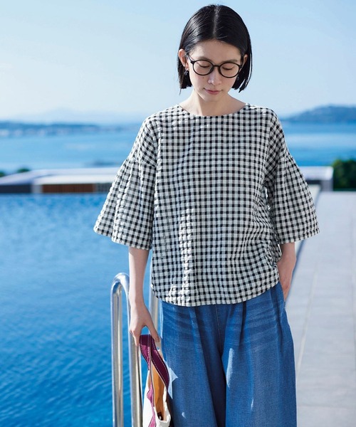 「Sunny clouds」 半袖シャツ LARGE ブラック×ホワイト レディース_画像3