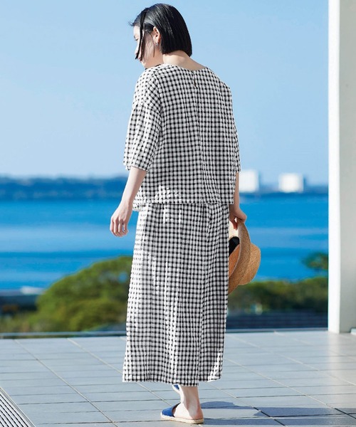 「Sunny clouds」 半袖シャツ LARGE ブラック×ホワイト レディース_画像7