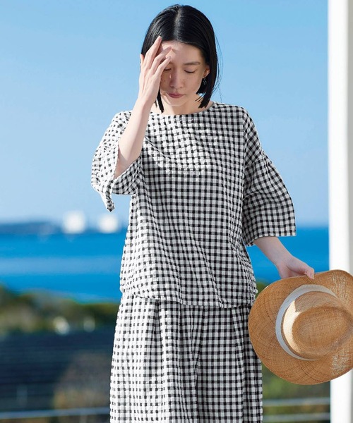 「Sunny clouds」 半袖シャツ LARGE ブラック×ホワイト レディース_画像8