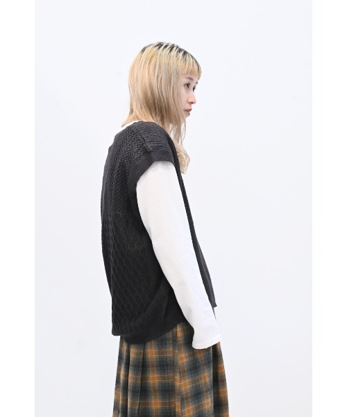慈雨　パッチワーク風 ベスト ジレ ハートマーケット（HEART MARKET） ベスト ジレ パッチワークニット