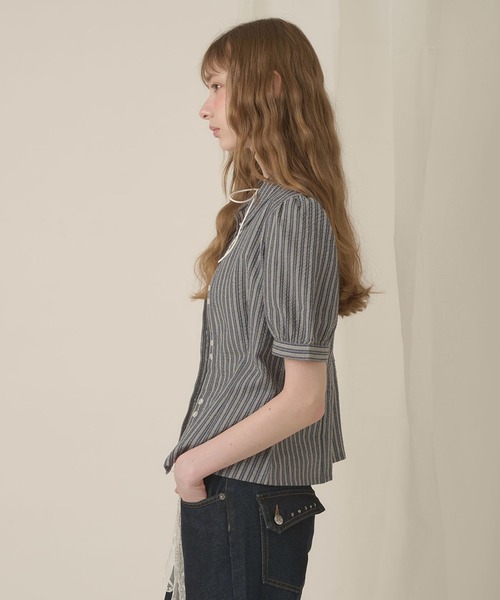 hazyl ブラウス シャツ 半袖 W button puff sleeves shirt / ダブル 