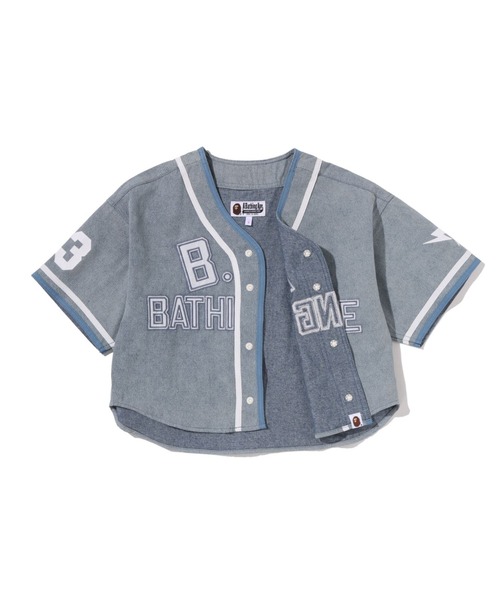 ブラウス シャツ MULTI LOGO DENIM CROPPED BASEBALL SHIRT レディースの画像
