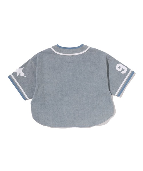 ブラウス シャツ MULTI LOGO DENIM CROPPED BASEBALL SHIRT レディースの画像