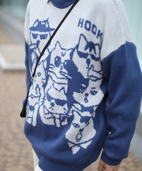 セーター ニット HOOK -original- 激カワ にゃんにゃんマフィア総柄