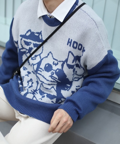 セーター ニット HOOK -original- 激カワ にゃんにゃんマフィア総柄 セーター ニット HOOK -original- 激カワ にゃんにゃんマフィア総柄