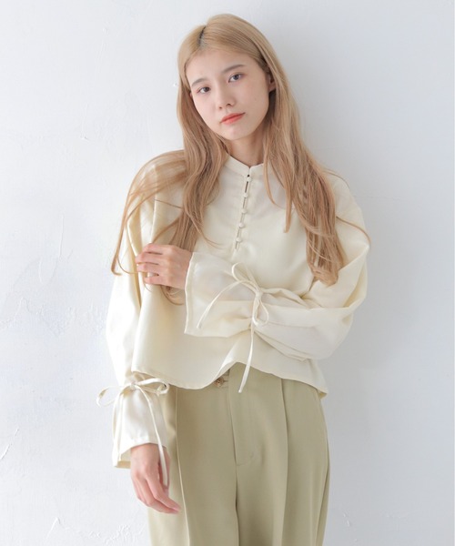 ブラウス シャツ 「CLEIO」袖リボンタックブラウス レディース CLEIO ブラウス シャツ 「CLEIO」袖リボンタックブラウス