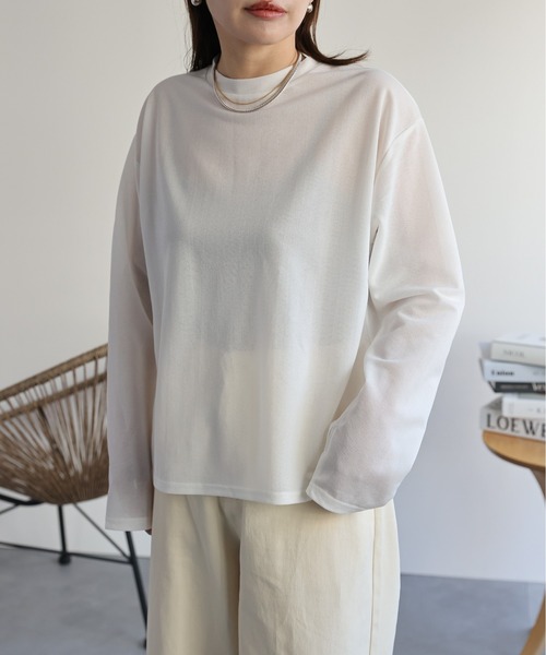 tシャツ シアーリブクルーネックトップス レディース Munich tシャツ シアーストレッチリブクルーネックプルオーバー