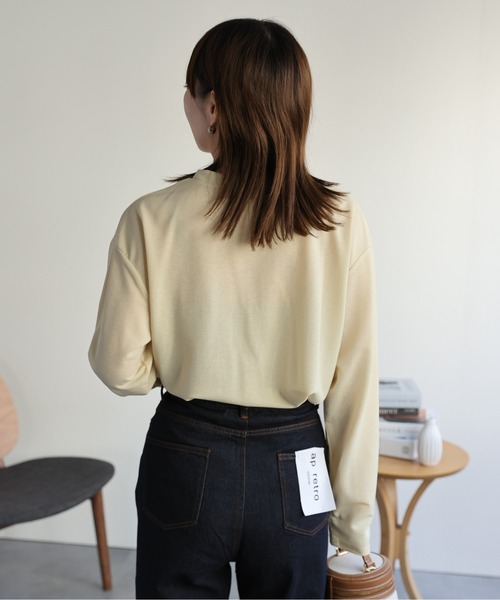 tシャツ 「再入荷！ / 新色登場」通年使える優秀アイテム。シアークルーネックロングTシャツ レディース ap retro tシャツ シアーTシャツ /ロンT/長袖T レディース