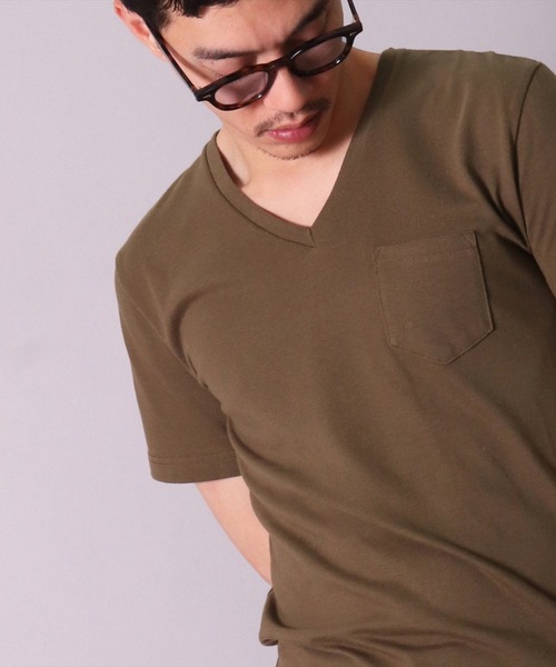 Vネックぽったりポケカットソー セール】(BB)【ユニセックス】胸ポケット Vネック Tシャツ（T