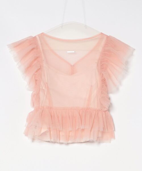 ブラウス シャツ バイカラーフリルデザインブラウス レディース rienda ブラウス シャツ バイカラーフリルチュールブラウス 夏服