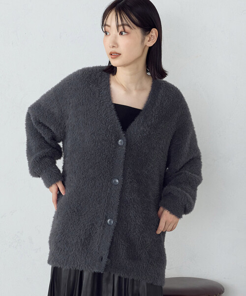 美品 アルパカ50% R-ISM リズム ロングニットカーディガン シャギー シャギー カーディガン（12-57KI03-204）｜コムサイズム（COMME