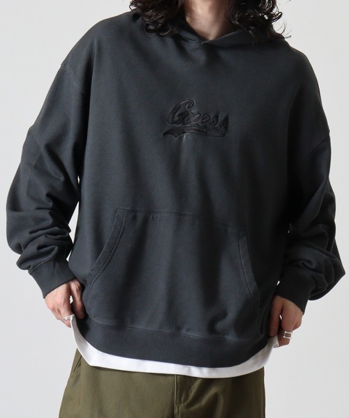 新品【メンズL】★ゲス★同色刺しゅうロゴ入りパーカー/黒/GUESS GUESS（ゲス） パーカー GUESS GO ICON LOGO HOODIE パーカー メンズ