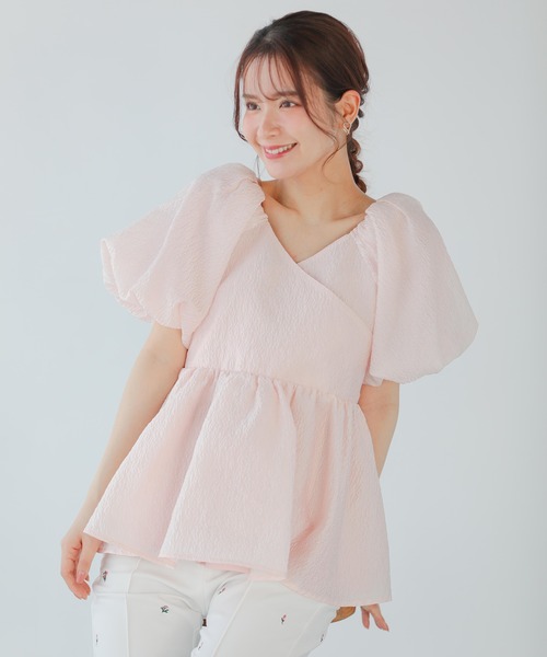 fitmore ジャガードカシュクールペプラムトップス　大人気 Fit more ジャガードカシュクールペプラムトップス レディース